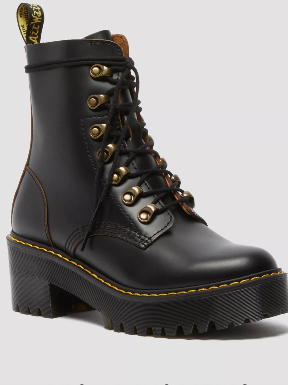 Doc Martens Leona Women's Black Leather Lace-Up Platform Boot